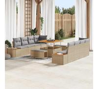 sephironlbb Ensemble canapé Jardin 11 pcs Beige Poly rotin avec Coussins, Table, poufs modulaires pour terrasse Balcon Patio Salon extérieur détente réception