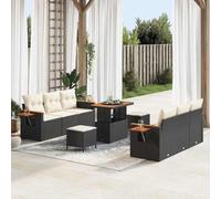 sephironlbb Ensemble canapé Jardin 11 pcs en polyrotin Noir crème avec Coussins Amovibles, Structure Acier, Table et poufs modulaires pour terrasse Balcon Patio détente et réception extérieure
