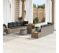 sephironlbb Ensemble canapé Jardin 11 pcs Gris Poly rotin avec Coussins modulaires, Table, poufs, résistant aux intempéries pour terrasse Balcon Patio détente et réception extérieure