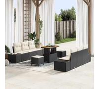 sephironlbb Ensemble canapé Jardin 9 pcs Noir Poly rotin avec Coussins modulaires, fauteuils, Table et poufs, Salon extérieur terrasse Balcon Patio pour détente et réception