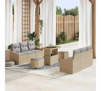 sephironlbb Ensemble canapé Jardin 9 pièces en Poly rotin Beige et Gris Clair avec Coussins modulaires, Rangement intégré, Table et poufs pour terrasse Balcon extérieur détente et réception