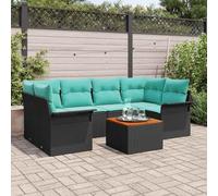 sephironlbb Ensemble canapé Jardin modulable 7 pcs en polyrotin Noir Turquoise avec Coussins, accoudoirs, Rangement intégré pour terrasse Balcon Patio extérieur détente réception