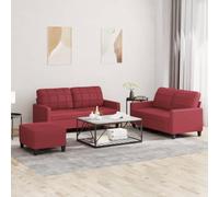 sephironlbb Ensemble canapés 3 pièces Rouge Bordeaux Similicuir, 2 canapés 2 Places, Repose-Pied, Coussins, Structure métal contreplaqué, Salon séjour Bureau, Assise Confortable Dossier rembourré