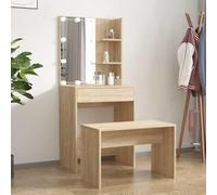 sephironlbb Ensemble Coiffeuse Maquillage chêne Sonoma Bois d'ingénierie avec Miroir LED, tiroir Rangement, Tabouret Confortable pour Chambre, Dressing, Bureau et Espace beauté