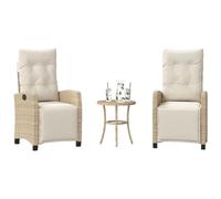 sephironlbb Ensemble de Bistro 3 pièces en résine tressée Beige avec Coussins crème, fauteuils inclinables 110 kg, Table Ronde 45 cm pour Jardin terrasse Balcon Patio détente Conversation