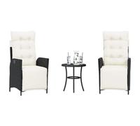 sephironlbb Ensemble de Bistro 3 pièces en résine tressée Noir avec Coussins Blanc crème, fauteuils inclinables réglables et Table Ronde, mobilier de Jardin pour terrasse