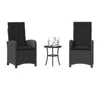 sephironlbb Ensemble de Bistro 3 pièces en résine tressée Noir avec Coussins lavables, fauteuils inclinables Robustes et Table Ronde pour terrasse, Jardin, Balcon, Patio détente Repas extérieur