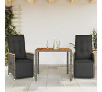 sephironlbb Ensemble de Bistro de Jardin 3 pièces en Poly rotin Gris avec Coussins Amovibles, fauteuils inclinables Confortables, Table en Bois d'acacia pour terrasse, Balcon, Patio