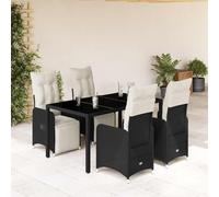 sephironlbb Ensemble de Bistro de Jardin 5 pcs en Poly rotin Noir avec Coussins crème, fauteuils inclinables avec Repose-Pieds, Table en Verre trempé pour terrasse, Balcon, Patio