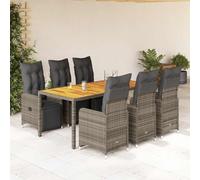 sephironlbb Ensemble de Bistro de Jardin 7 pcs en Poly rotin Gris avec Coussins épais, Table en Bois d'acacia, fauteuils inclinables avec Repose-Pieds pour terrasse Balcon Patio détente Conversation