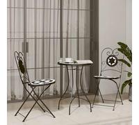 sephironlbb Ensemble de Bistro mosaïque Noir et Blanc en Fer et céramique, Table 50x70 cm avec 2 chaises Pliables 110 kg, mobilier extérieur pour terrasse Balcon Patio Repas détente convivialité