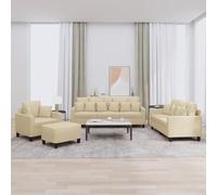 sephironlbb Ensemble de canapé 4 pièces en tissu crème 3 places 2 places, fauteuil, repose-pieds, garniture de salon, canapé avec coussin et ottoman, pour salon, chambre d'amis, fonction relaxante