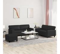 sephironlbb Ensemble de canapés 3 pièces Noir Similicuir avec 2 canapés 2 Places et Pouf Compact pour Salon séjour Bureau Confortable avec Coussins et Structure Robuste en métal