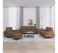 sephironlbb Ensemble de canapés 4 pièces Marron en Tissu Polyester avec Fauteuil, canapé 2 et 3 Places, Pouf, Coussins Inclus, Structure Robuste en métal et contreplaqué pour Salon séjour Confortable