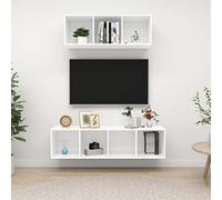 sephironlbb Ensemble de Meuble TV 2 pièces Blanc Bois d'ingénierie avec Rangement Mural, tiroirs et niches, Meuble Console Suspendu pour Salon séjour Chambre Multimedia Audio vidéo