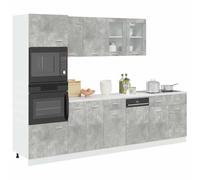 sephironlbb Ensemble de Meubles de Cuisine Lyon 7 pièces en Bois d'ingénierie Gris béton avec Placard, tiroir, étagère, Colonne et Armoire pour Rangement, Buffet et desserte