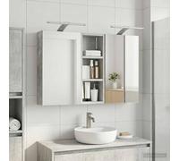 sephironlbb Ensemble de Meubles de Salle de Bain 3 pièces en Bois d'ingénierie 80 x 10,5 x 50 cm avec Miroir Double Face, éclairage LED USB, Rangement Mural Compact pour lavabo et Vasque