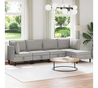 sephironlbb Ensemble de Meubles Salon 5 pièces Gris Clair en Tissu Polyester avec canapés d'angle, Pouf, Coussins Confortables, Cadre contreplaqué Robuste, Pieds Marron, idéal séjour et Bureau