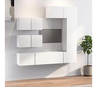 sephironlbb Ensemble de Meubles TV 6 pcs Blanc Bois d'ingénierie avec Rangement Mural Suspendu pour Salon séjour Chambre Multimedia Audio vidéo, Console, étagère, tiroir, Placard, Support décodeur