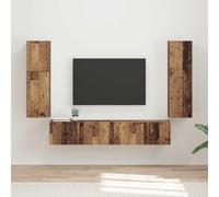 sephironlbb Ensemble Meuble TV 4 pièces en Bois Ancien Bois d'ingénierie avec armoires murales Modernes, étagères, tiroirs et niches de Rangement pour Salon séjour Chambre multimédia