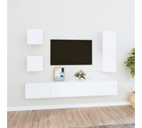 sephironlbb Ensemble Meuble TV 5 pièces Blanc Bois d'ingénierie, Rangement Mural avec tiroirs et niches pour Salon séjour Chambre, Support Console Audio vidéo, Design Suspendu