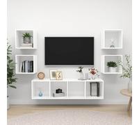 sephironlbb Ensemble Meuble TV Blanc Bois d'ingénierie 5 pièces avec Rangement Mural Suspendu pour Salon séjour Chambre, Console, étagère, tiroir, Placard, Support multimédia Audio vidéo