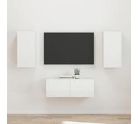 sephironlbb Ensemble Meuble TV Blanc Brillant Bois d'ingénierie, 2 pièces, Rangement Mural avec Portes et étagère, Meuble Salon séjour Moderne, Support Console Audio vidéo