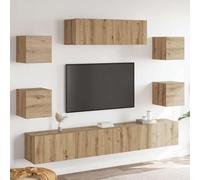 sephironlbb Ensemble Meuble TV Mural 7 pcs chêne Artisanal Bois d'ingénierie 3 Grands 4 Petits modules Rangement Salon séjour Chambre Support Audio vidéo Console
