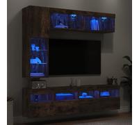 sephironlbb Ensemble Meuble TV Mural 7 pièces chêne fumé avec lumières LED RGB, Rangement modulable, tiroir, Niche et Porte pour Salon, séjour, Chambre, Support Console Audio vidéo