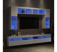 sephironlbb Ensemble Meuble TV Mural 8 pièces Blanc Bois d'ingénierie avec lumières LED RGB, Rangement modulable pour Salon séjour Chambre, Support Console étagère tiroir Placard Audio vidéo