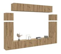 sephironlbb Ensemble Meuble TV Mural chêne Artisanal 8 pièces Bois d'ingénierie Console Rangement Salon séjour avec étagère tiroir Porte Placard pour Support télévision Multimedia Audio vidéo