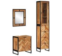 sephironlbb Ensemble Meubles Salle de Bain 3 pcs Bois d'acacia Massif et Fer Enduit de Poudre Armoire lavabo Miroir avec Rangement Colonne pour Vasque évier Toilette Salle d'eau