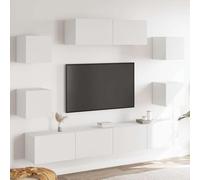 sephironlbb Ensemble Meubles TV 7 pièces Blanc Bois d'ingénierie, Meuble télévision Mural avec Rangement, Console Moderne pour Salon séjour Chambre, Support Audio vidéo avec tiroirs et niches
