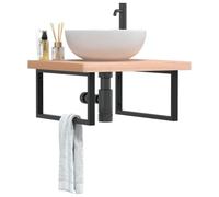 sephironlbb Étagère de Vasque Murale en Acier Noir et Bois Massif de hêtre 60x60 cm pour Salle de Bain, Rangement Pratique pour Serviette, Meuble lavabo Suspendu, Support Robuste pour évier Toilette