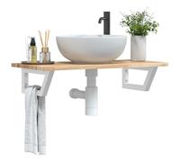 sephironlbb Étagère Murale pour Vasque en Acier Blanc avec Plateau en Bois Massif d'acacia 60x40 cm, Rangement Salle de Bain Robuste et pour Serviette et Accessoires