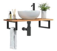 sephironlbb Étagère Murale pour Vasque en Acier Noir et Bois Massif d'acacia 60x40 cm, Support Robuste pour Salle de Bain, Rangement Pratique pour Serviette et cosmétique