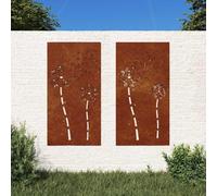 sephironlbb Lot de 2 décorations murales de jardin en acier Corten - 105 x 55 cm - Design floral - Résistant aux intempéries - Décoration murale durable pour jardin, clôture, terrasse, atmosphère