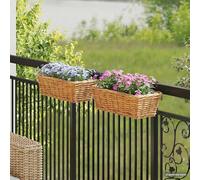 sephironlbb Lot de 2 pots de fleurs suspendus en rotin laqué 48 x 22 x 15 cm, marron, avec doublure imperméable amovible, idéal pour plantes, décoration, balcon et intérieur