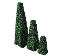 sephironlbb Lot de 3 buissons artificiels avec pyramide découpée en polyéthylène dans des tons verts pour l'intérieur et l'extérieur avec support en plastique durable et réaliste, décoration de jardin