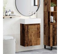 sephironlbb Meuble lavabo Salle de Bain en Bois Ancien avec Robinet mélangeur argenté, Vasque céramique Blanche 45,5 x 22,5 x 84 cm, Armoire Murale avec Porte réversible et Rangement Pratique