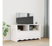 sephironlbb Meuble TV Drammen Blanc en Bois de pin Massif 99 x 43 x 55 cm avec tiroirs et étagères pour Rangement Salon séjour Chambre Multimedia Audio vidéo