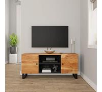 sephironlbb Meuble TV en Bois d'acacia Massif 105x33x46 cm avec Rangement 4 Compartiments Style Industriel pour Salon séjour Chambre, Support télévision Robuste et Console Audio vidéo