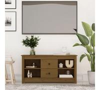 sephironlbb Meuble TV Marron Miel en Bois de pin Massif 103x36,5x52 cm avec 2 tiroirs et 4 niches Ouvert pour Rangement Salon séjour Chambre, Support Console Multimedia avec Cadre Stable et Espace