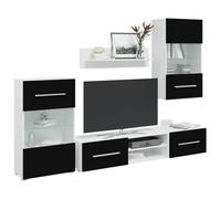 sephironlbb Meuble TV Mural 5 pièces avec éclairage LED Noir en Bois d'ingénierie 240x40x195 cm, Rangement Salon séjour, Armoire, étagère, Support multimédia