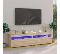 sephironlbb Meubles TV 2 pcs chêne Sonoma avec lumières LED RGB 75x35x50 cm Banc Rangement Salon multimédia Moderne Console avec tiroirs niches et Porte pour séjour Chambre