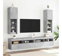 sephironlbb Meubles TV Gris béton 2 pcs avec lumières LED RVB, Bois d'ingénierie et Verre, 30,5x30x102 cm, Rangement Mural pour Salon, séjour, Chambre, Console multimédia avec tiroirs et niches