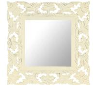 sephironlbb Miroir sculpté à la main blanc en bois de manguier massif 50 x 50 cm avec finition naturelle pour salon, salle de bain, couloir comme élément décoratif mural et debout sans montage