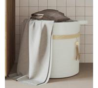sephironlbb Panier de rangement blanc en coton et polyester Ø 38 x 36 cm avec poignées, pliable et durable, polyvalent pour linge, jouets, salon et chambre d'enfant
