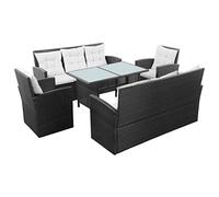 sephironlbb Salon de Jardin 5 pièces en résine tressée Noire avec Coussins Polyester, 2 canapés 3 Places, 2 fauteuils, Table Basse 120x70 cm, Ensemble mobilier extérieur pour terrasse, Patio, Balcon