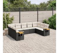 sephironlbb Salon de Jardin 9 pcs avec Coussins Noir résine tressée mobilier terrasse canapé Fauteuil Table Banc Banquette Module Ensemble Patio Balcon véranda Cour détente Repas apéritif réception